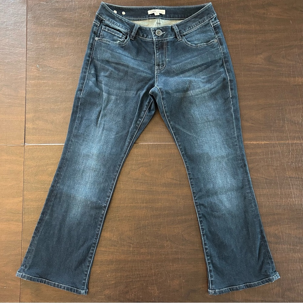 Cabi Sz 4 Womens Cropped Bootcut Flare Jeans Mid Rise Dark Wash Stretch 515R